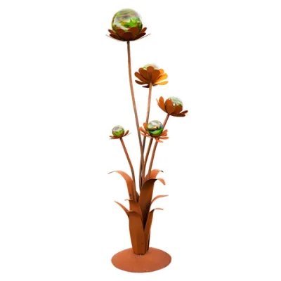 Decoratieve magische bloem voorzien van vijf glazen bollen, roest design