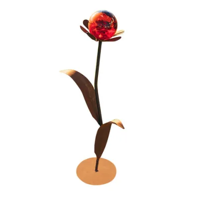 Decoratieve bloem anemoon groot voorzien van één glazen bloem, roest design