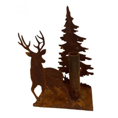 Decoratieve kaarsenhouder met hert en kerstboom, roest design