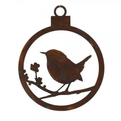 Kerstbal vlak, vogel motief B, roest design