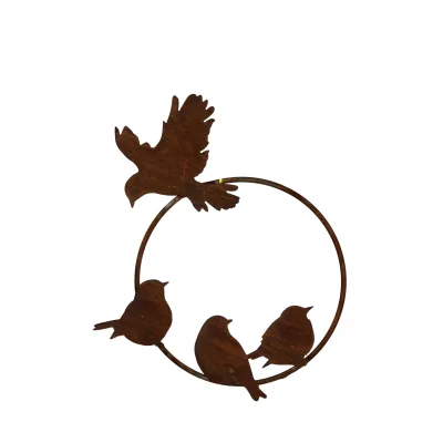 Decoratieve vogelring vertikaal voorzien van 4 vogels, roest design