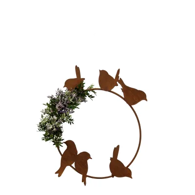 Decoratieve vogelring vertikaal voorzien van 6 vogels, roest design