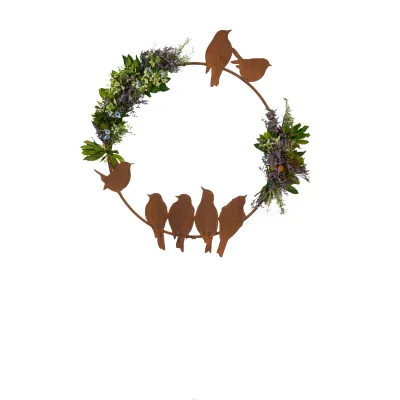 Decoratieve vogelring vertikaal voorzien van 7 vogels, roest design