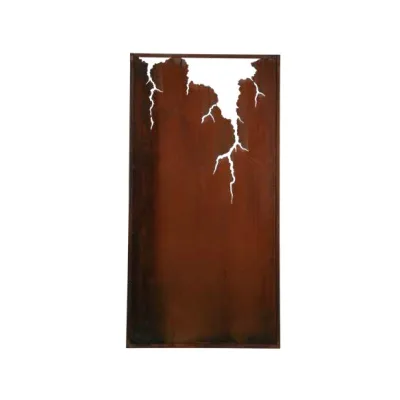 Tuinscherm met uitsparing bliksem motief, afmeting 100 x 200cm, roest design