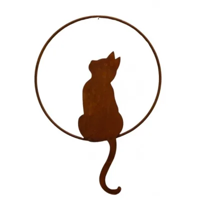 Kat zittend in ring - omhoog kijkend - om op te hangen, roest design