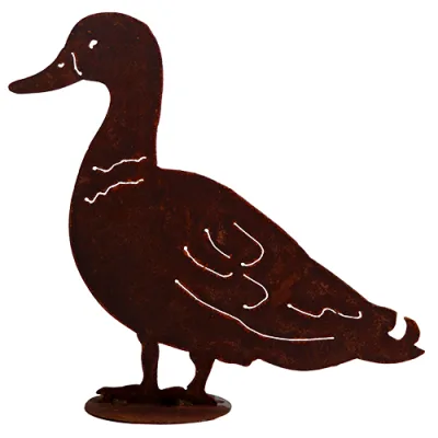 Eend van opzij op plaat, roest design