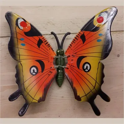 Vlinder wand 23 centimeter oranje zwart blauwe stippen