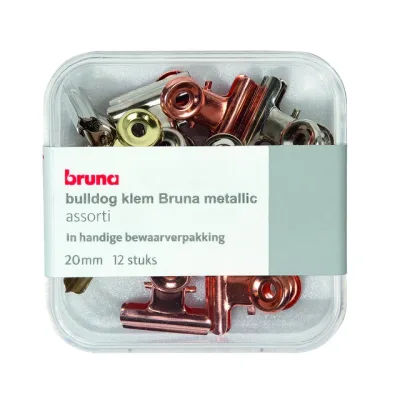 Bulldog clip 20 mm in goud, koper en zilver