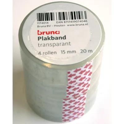 Plakband Bruna transparant 15mmx20m 4rol