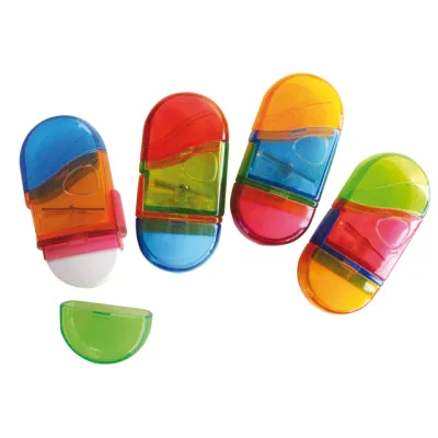 SOHO Puntenslijper met gum Twist – Kwalitatieve schrijfaccessoires – Met dop – Gum en puntenslijper combinatie – 1 Stuk – Meerkleurig