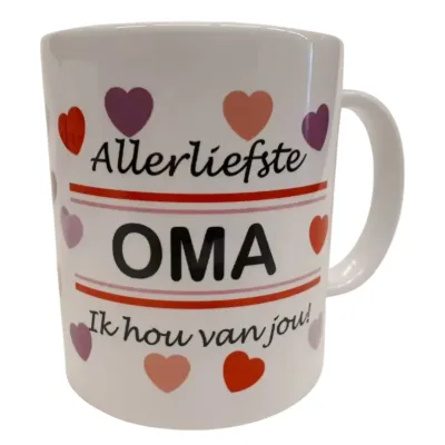 Mok oma ik hou van jou, wit met hartjes