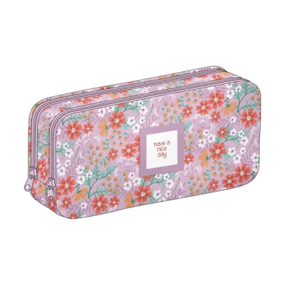 Etui 2-Rits Pastel Paars met Bloemen