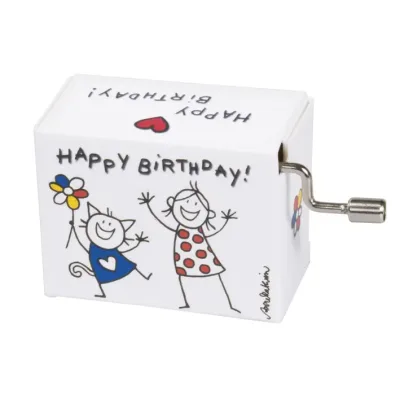 Muziekdoosje verjaardag blij kind met kat met melodie Happy Birthday