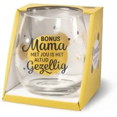 Wijn- waterglas Bonus mama met jou is het altijd gezellig