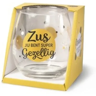 Water- wijnglas met tekst Zus je bent super gezellig