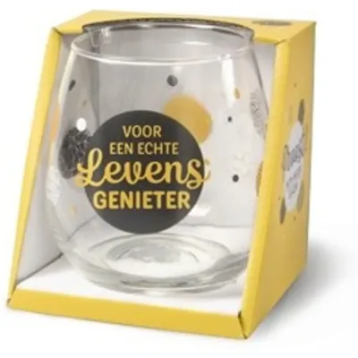 Water- wijnglas met tekst Voor een echte levensgenieter