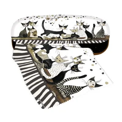 Luxe brillenkoker met poetsdoek van Rosina Wachtmeister Sepia Cats
