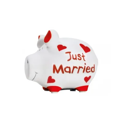 Spaarpot spaarvarken Just married voor huwelijk en bruiloft