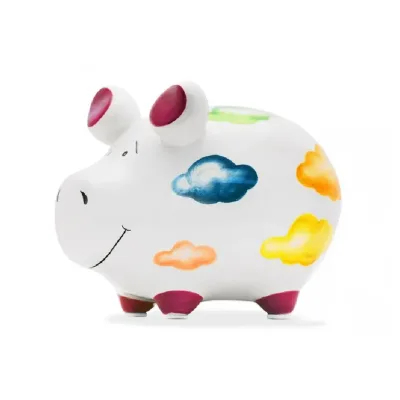 Spaarpot spaarvarken wit met vrolijke wolkenprint