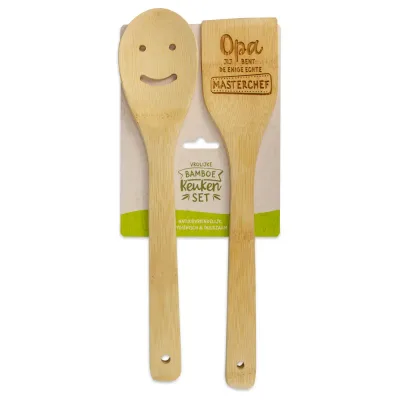 Bamboe keukenset met tekst Opa jij bent de enige echte masterchef