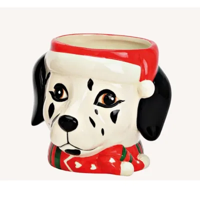 Bloempot kerst hond Dalmatiër wit zwart met rode details