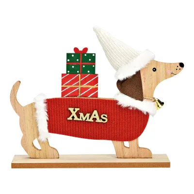 Decoratieve kerst standaard Teckel met muts trui en cadeaus