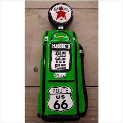 Spaarpot Route 66 benzinepomp – Vintage cadeau voor auto- en motorliefhebbers